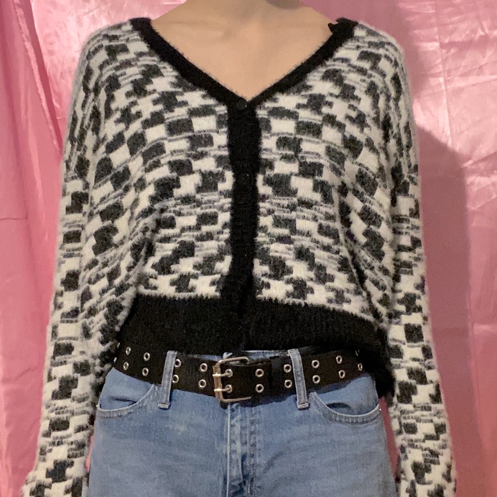 Y2K Fuzzy TV Static Cardigan
